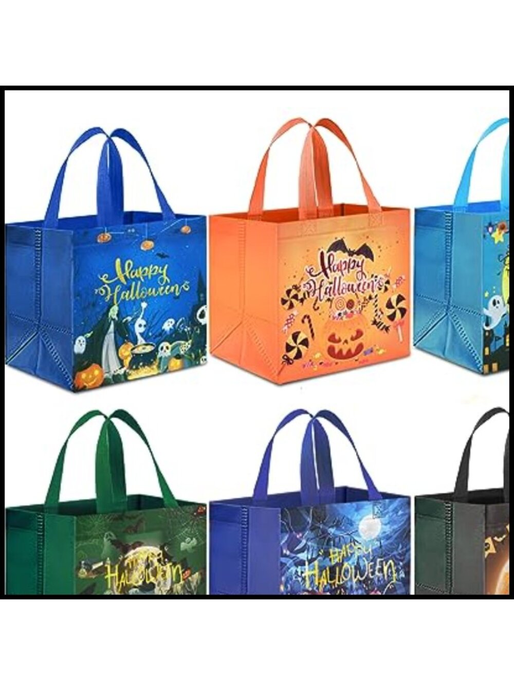 6 Pcs Halloween Trick or Treat Candy Tote Bags Non-Woven Reusable Party Favor